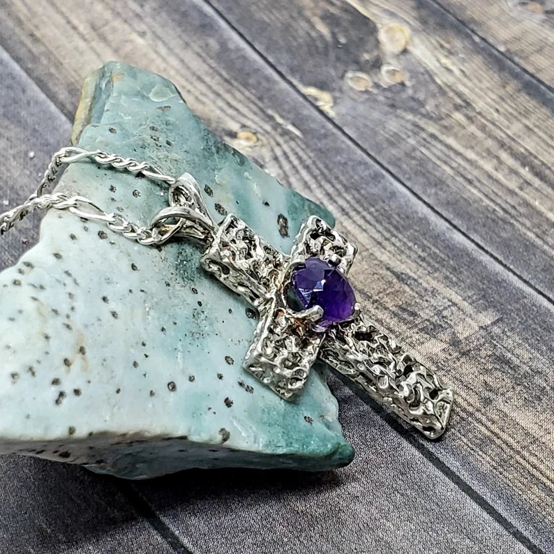 Amethyst Silver Cross Necklace