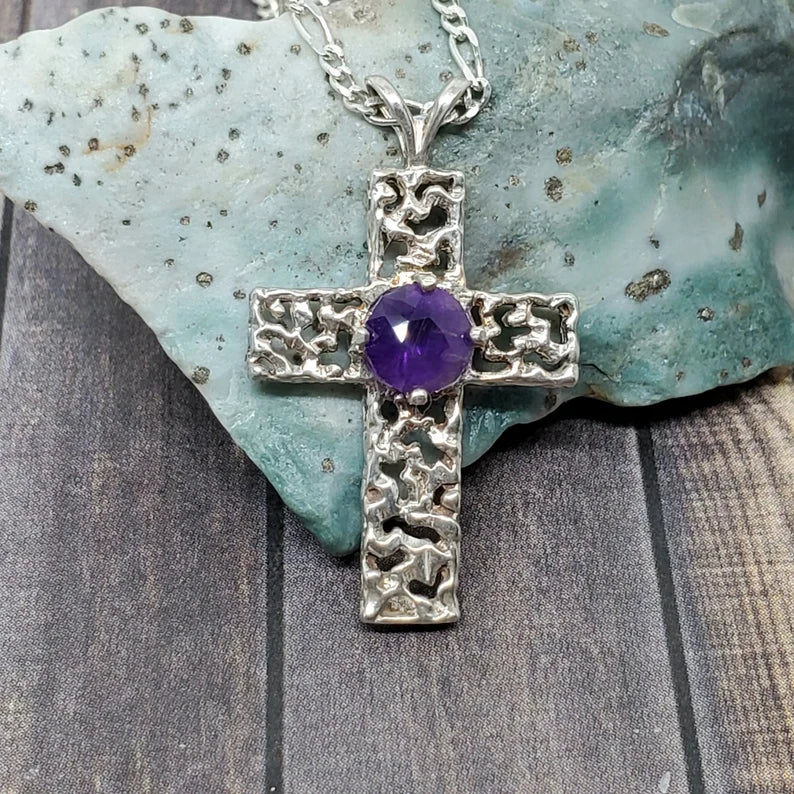 Amethyst Silver Cross Necklace