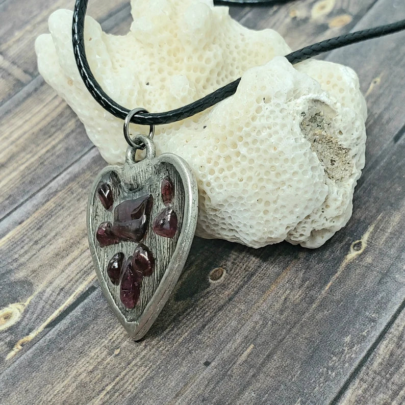 Garnet Resin Heart Necklace