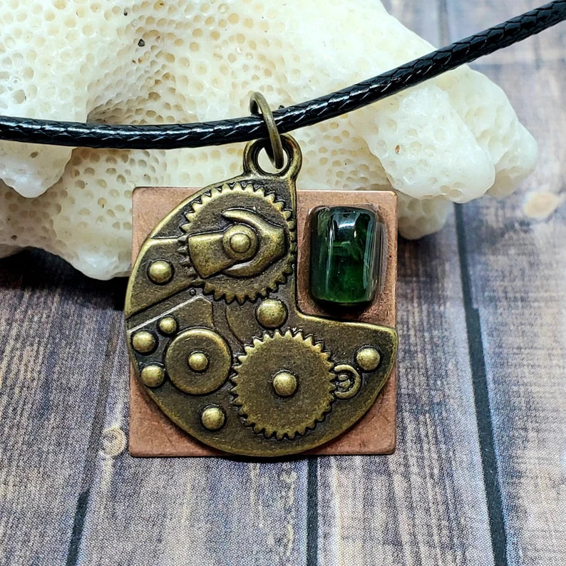 Natural Emerald Steampunk Necklace