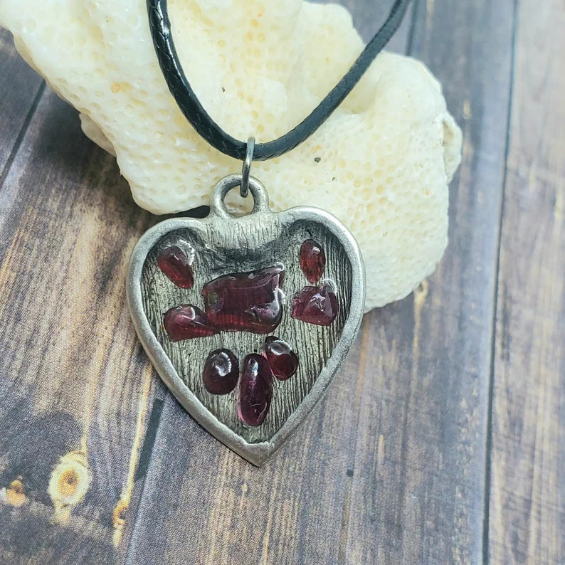 Garnet Resin Heart Necklace
