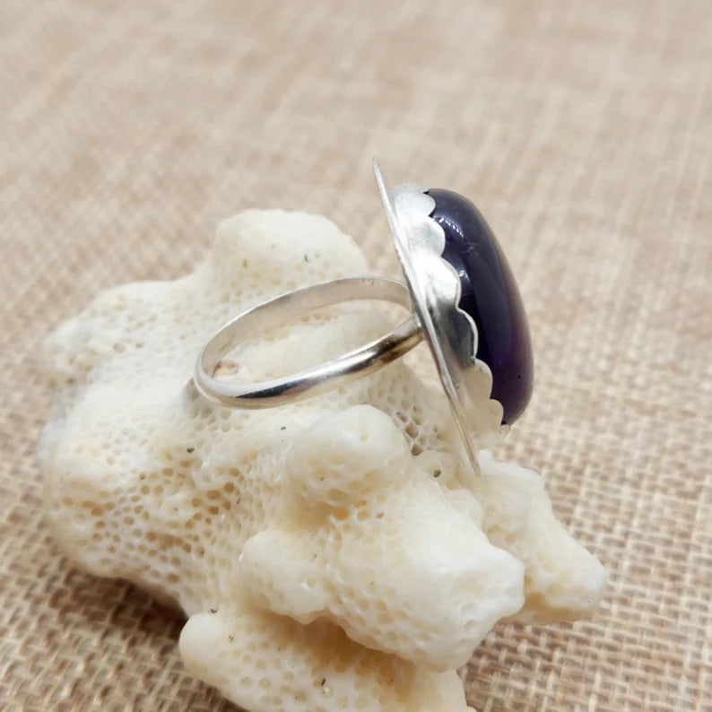 Large Handcut Amethyst Sterling Silver Ring