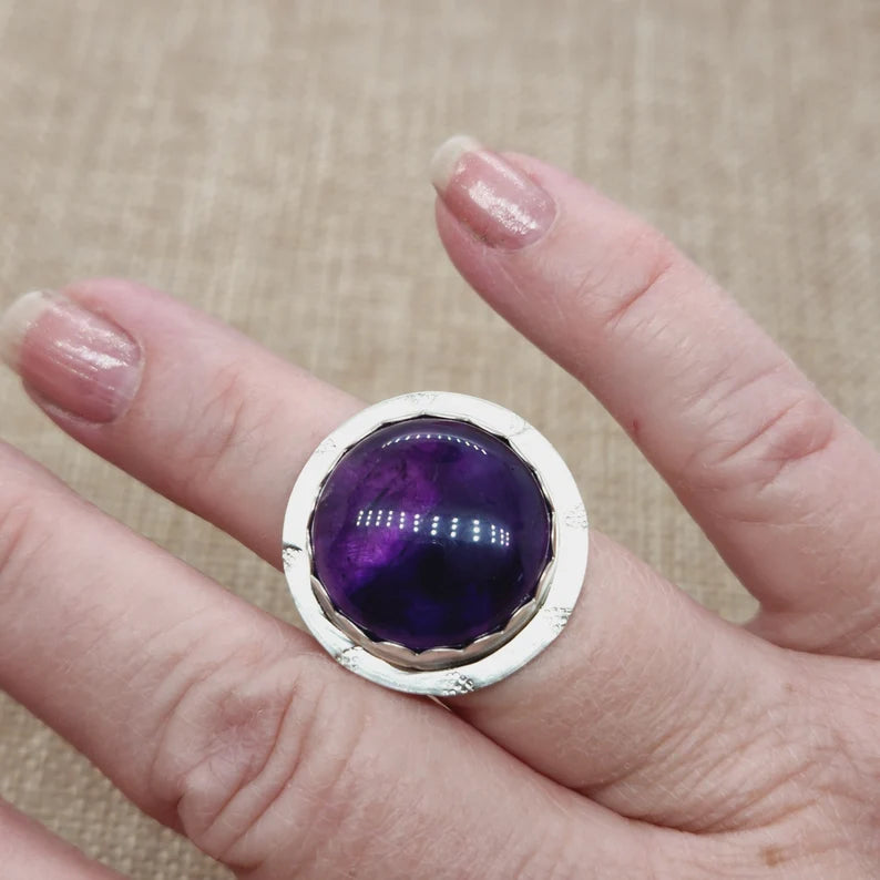 Large Handcut Amethyst Sterling Silver Ring