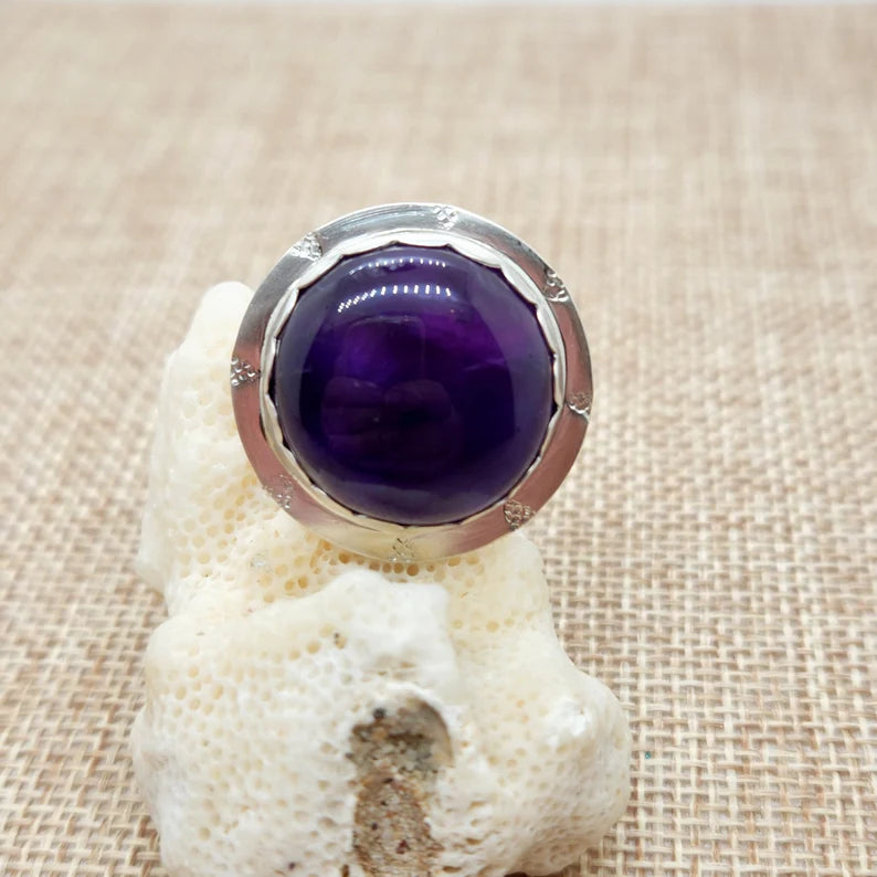 Large Handcut Amethyst Sterling Silver Ring