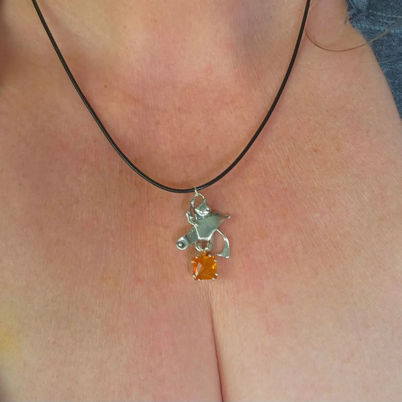 Handcut 2.9ct Juniper Ridge Fire Opal Silver Fantasy Necklace