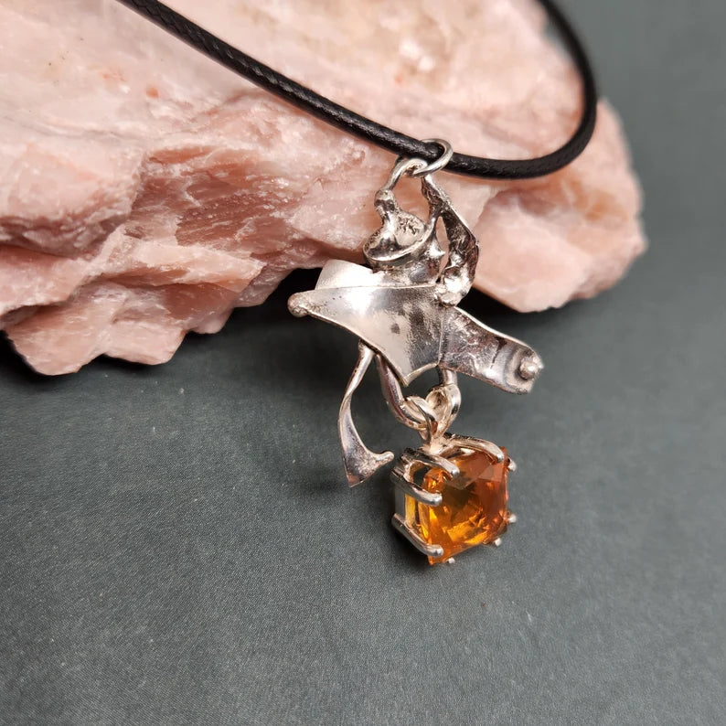 Handcut 2.9ct Juniper Ridge Fire Opal Silver Fantasy Necklace