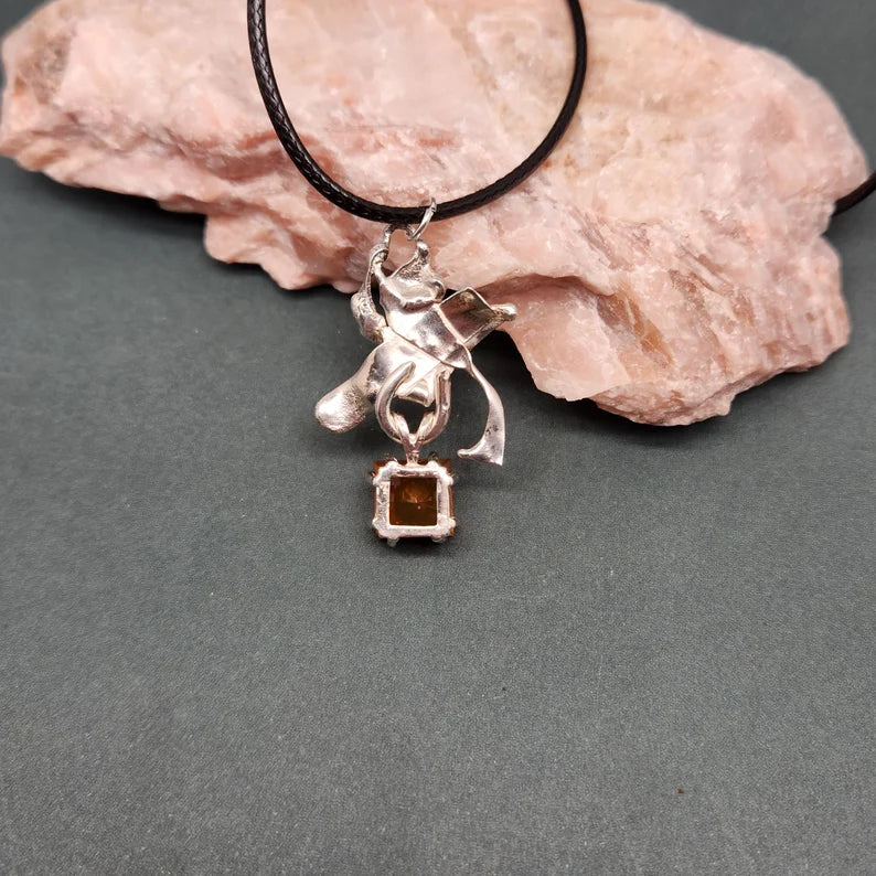 Handcut 2.9ct Juniper Ridge Fire Opal Silver Fantasy Necklace