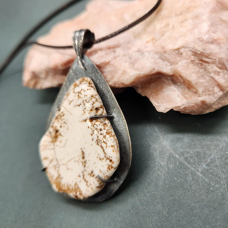 Handcut Howlite Silver Necklace