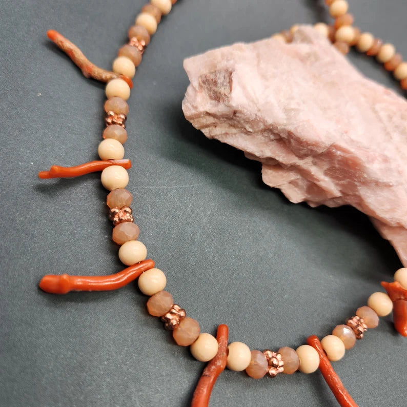 Hand Beaded Coral Necklace