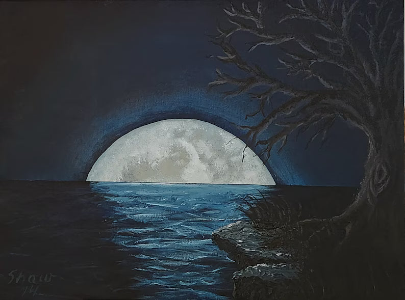 Fae Moon Rising Hand Painted Original Acrylic Painting on Canvas Board, part of The Shadow Realm, handmade by Shaw Earth Creations