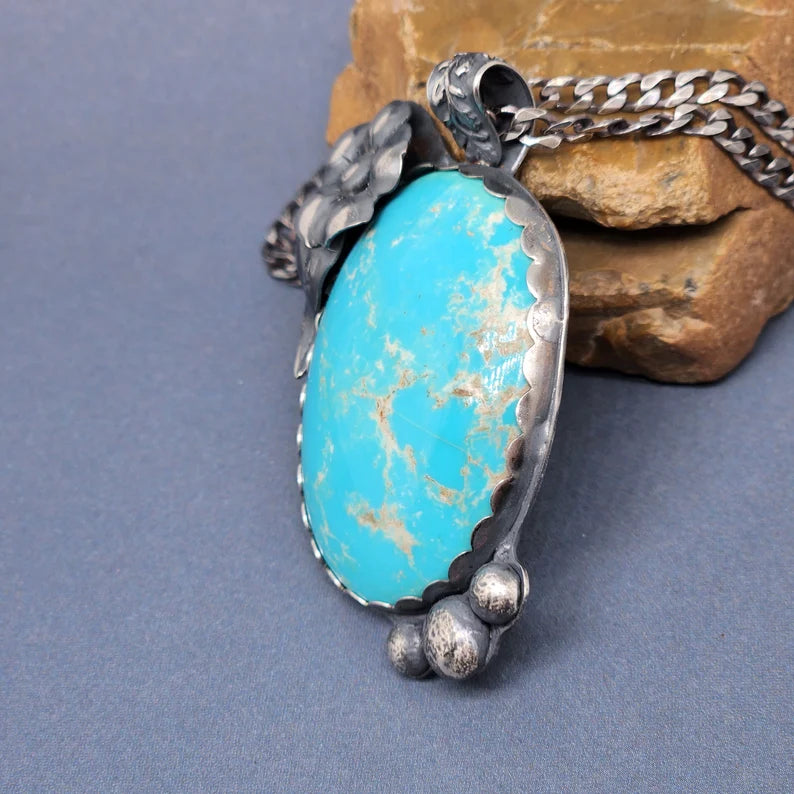 Handcut Kingman Turquoise Silver Necklace