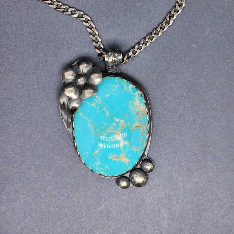 Handcut Kingman Turquoise Silver Necklace