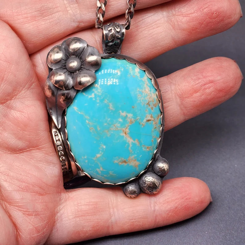 Handcut Kingman Turquoise Silver Necklace