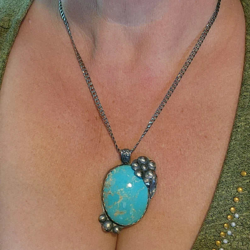 Handcut Kingman Turquoise Silver Necklace
