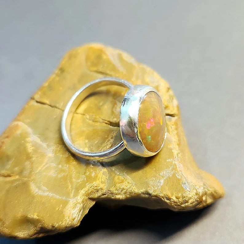 Handcut Honeycomb Pattern Ethiopian Opal Silver Ring