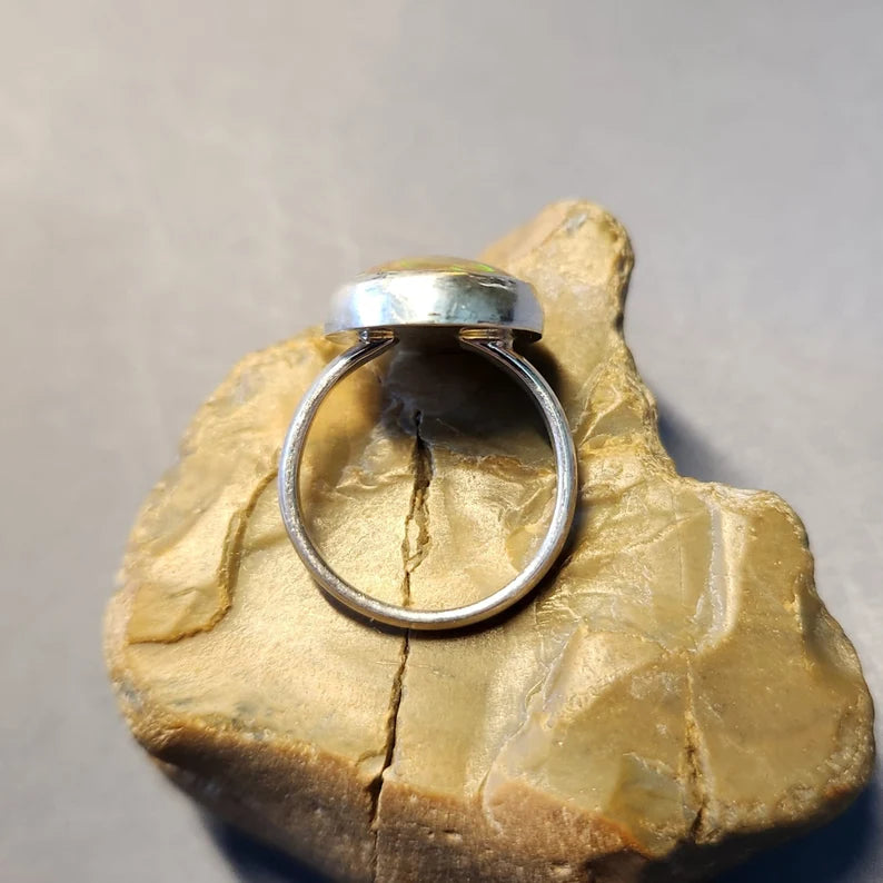 Handcut Honeycomb Pattern Ethiopian Opal Silver Ring
