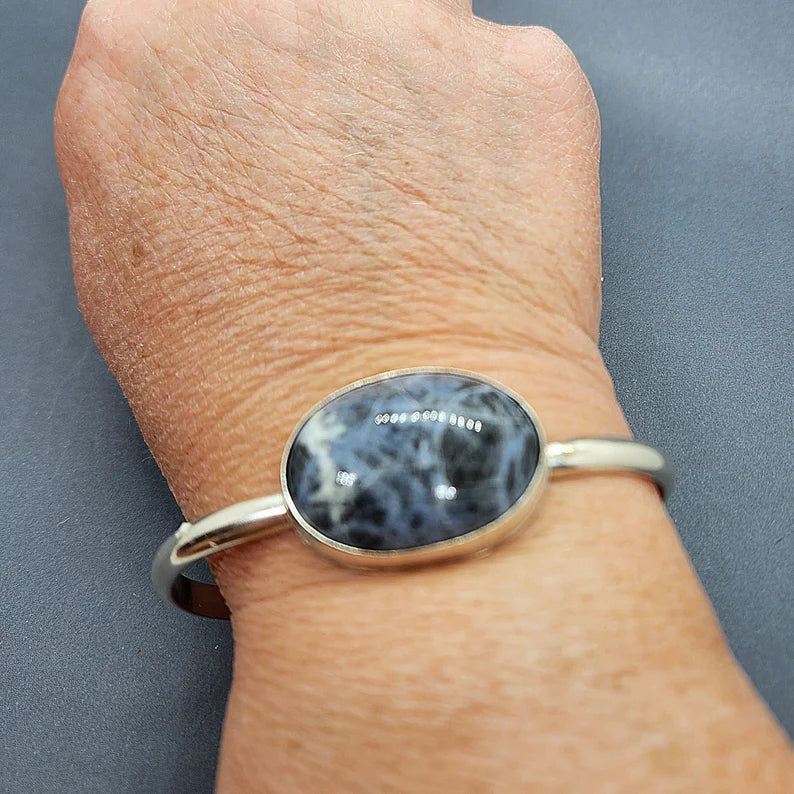 Handcut Sodalite Sterling Silver Unisex Cuff Bracelet