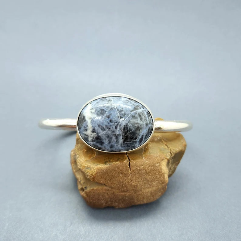 Handcut Sodalite Sterling Silver Unisex Cuff Bracelet
