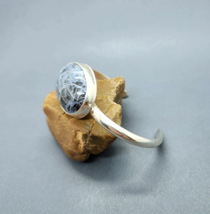 Handcut Sodalite Sterling Silver Unisex Cuff Bracelet
