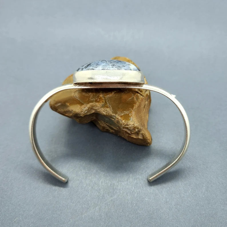 Handcut Sodalite Sterling Silver Unisex Cuff Bracelet