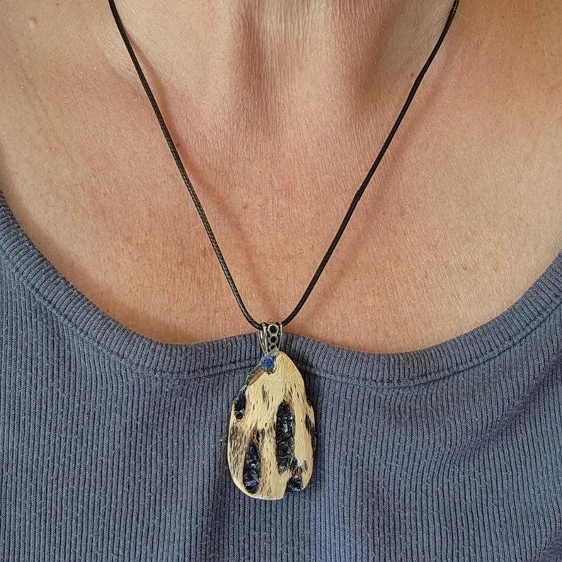 Hand Inlaid Sea Glass Cholla Wood Necklace