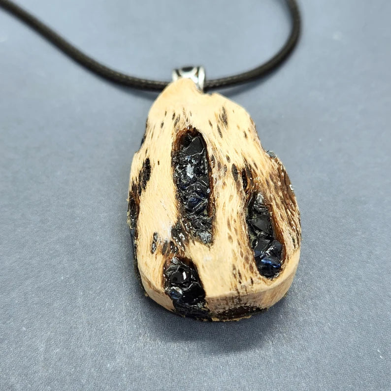 Hand Inlaid Sea Glass Cholla Wood Necklace