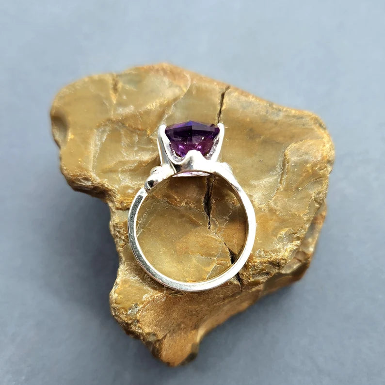 Handcut 2ct Amethyst Silver Ring