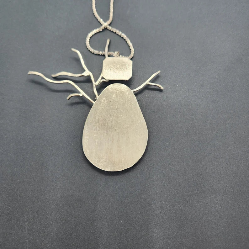 Handcut Mexican Fire Opal and Petrified Wood Rustic Brutalist Sterling Silver Necklace