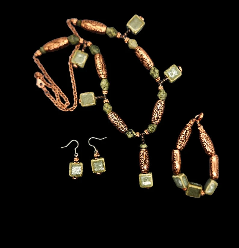 Hand Beaded Ceramic Copper Necklace