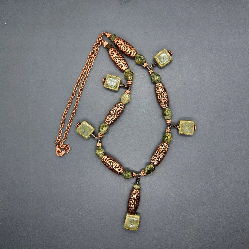 Hand Beaded Ceramic Copper Necklace
