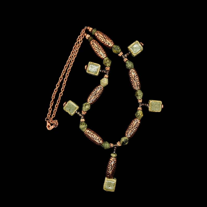 Hand Beaded Ceramic Copper Necklace