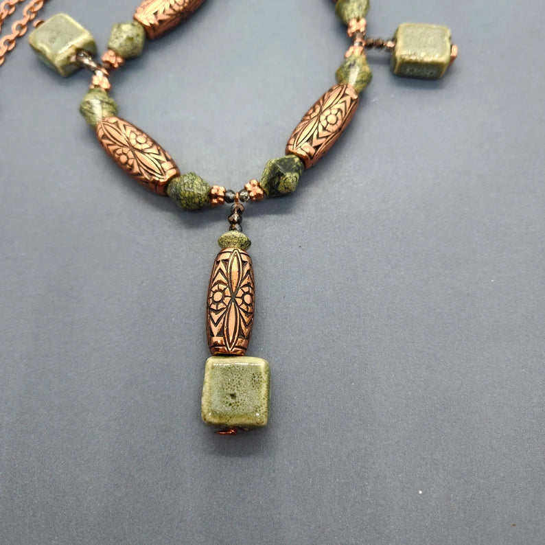 Hand Beaded Ceramic Copper Necklace