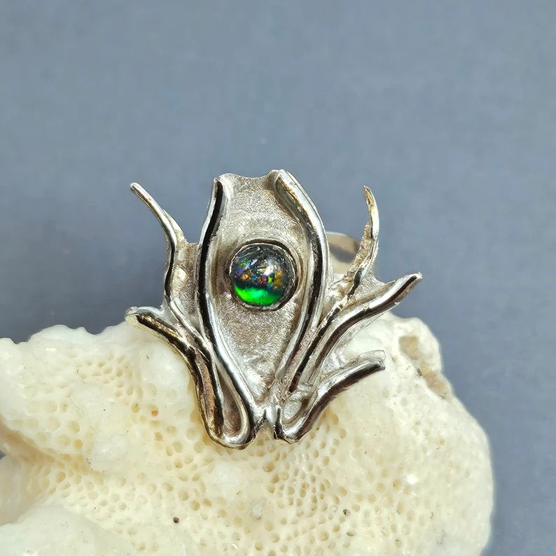 Handcut .5ct Australian Opal Sterling Silver Ring