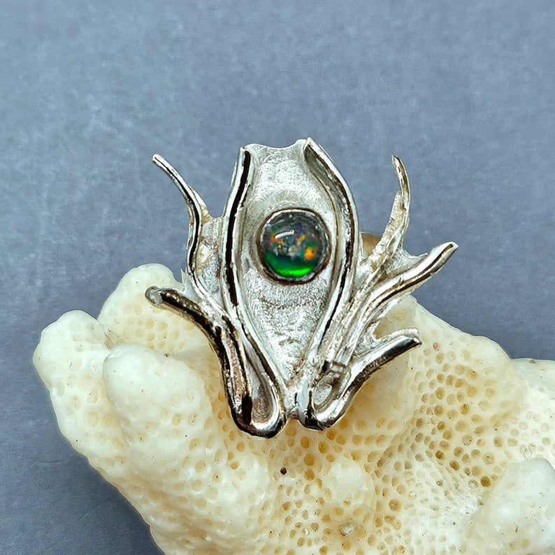 Handcut .5ct Australian Opal Sterling Silver Ring