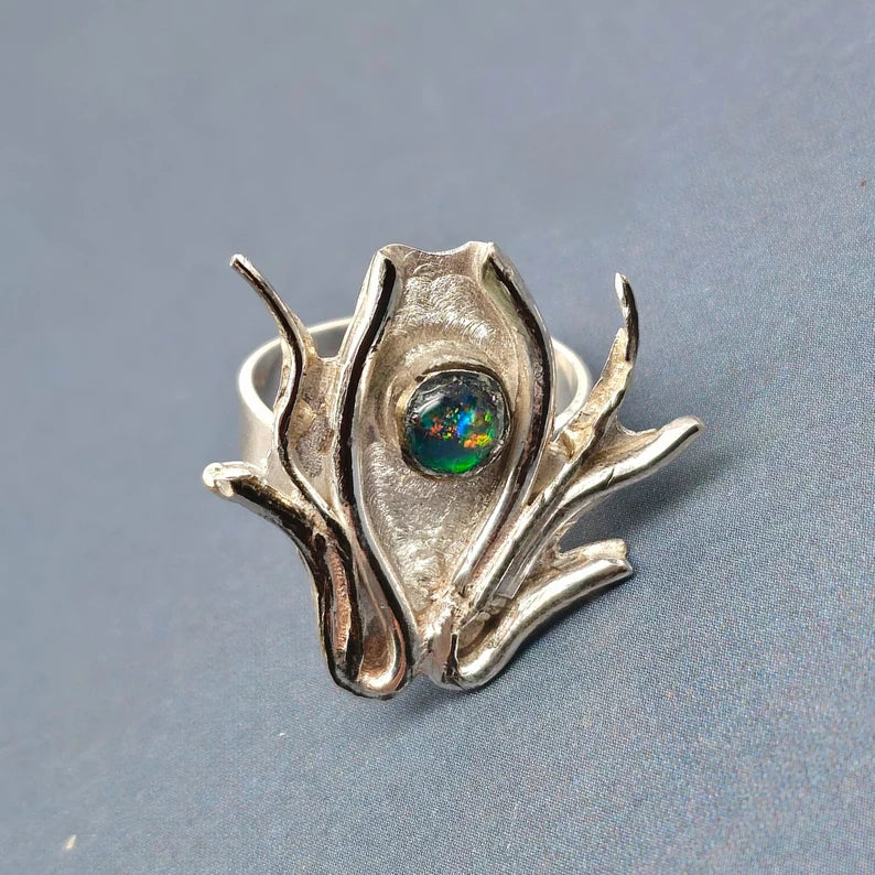 Handcut .5ct Australian Opal Sterling Silver Ring