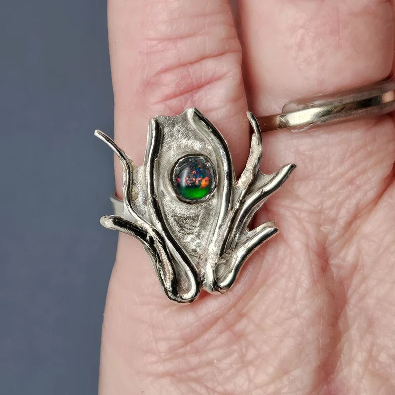 Handcut .5ct Australian Opal Sterling Silver Ring