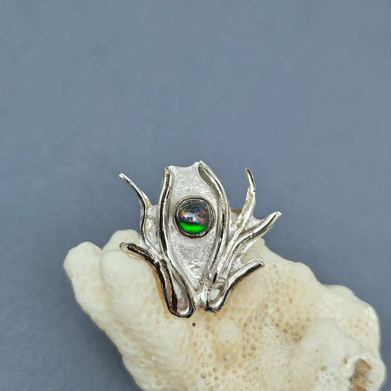 Handcut .5ct Australian Opal Sterling Silver Ring