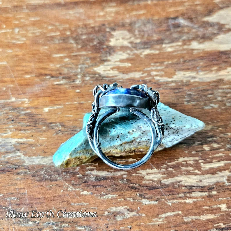 Handcut Lapis Lazuli Claw Branch Sterling Silver Fantasy Goth Ring