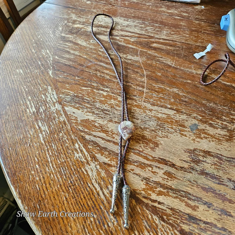 Handcut Crazy Lace Agate Handmade Bolo Tie