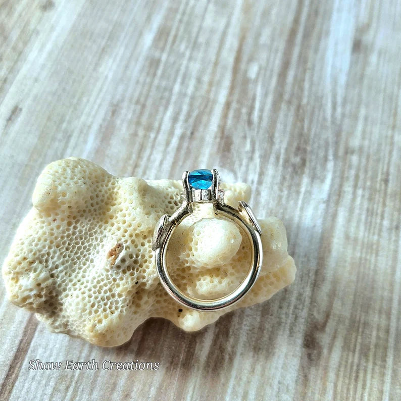 Handcut 1.35ct Electric Blue Topaz Silver Ring