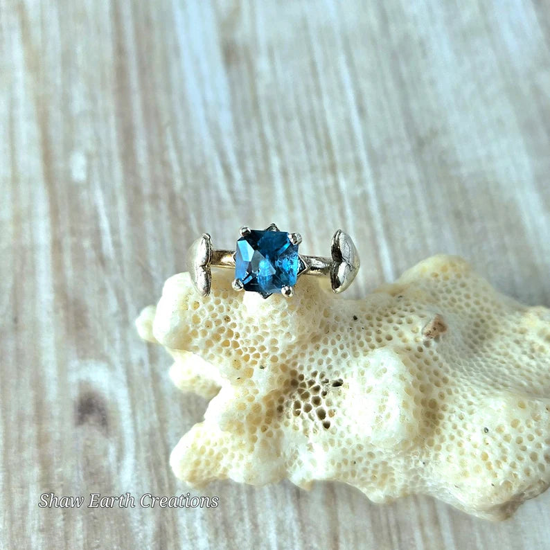 Handcut 1.35ct Electric Blue Topaz Silver Ring