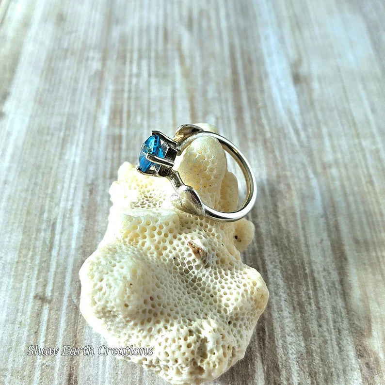 Handcut 1.35ct Electric Blue Topaz Silver Ring