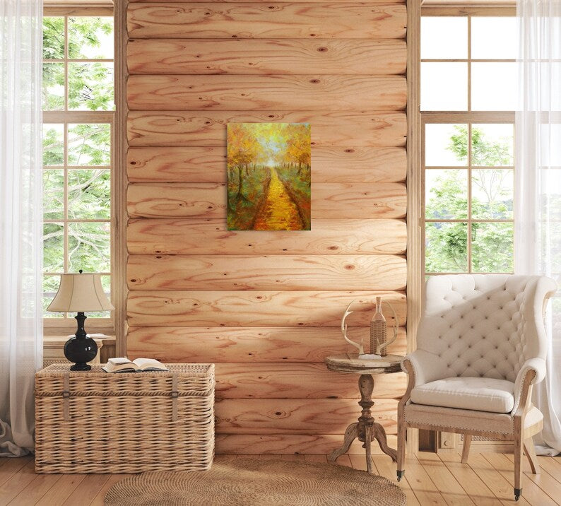 Hand Painted Path in the Woods Fall Autumn Painting