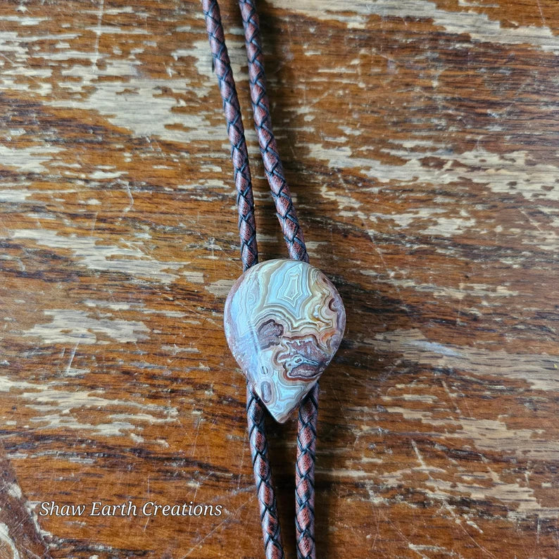 Handcut Crazy Lace Agate Handmade Bolo Tie