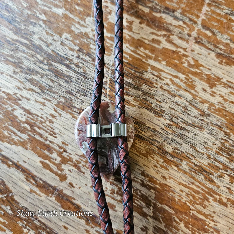 Handcut Crazy Lace Agate Handmade Bolo Tie