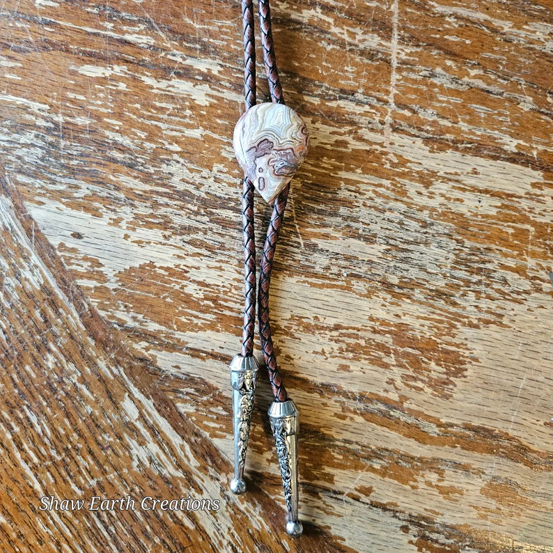 Handcut Crazy Lace Agate Handmade Bolo Tie
