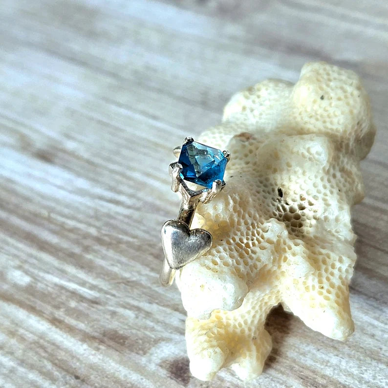Handcut 1.35ct Electric Blue Topaz Silver Ring