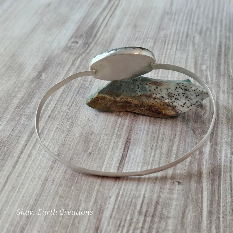 Handcut Gem Silica Sterling Silver Bangle Bracelet