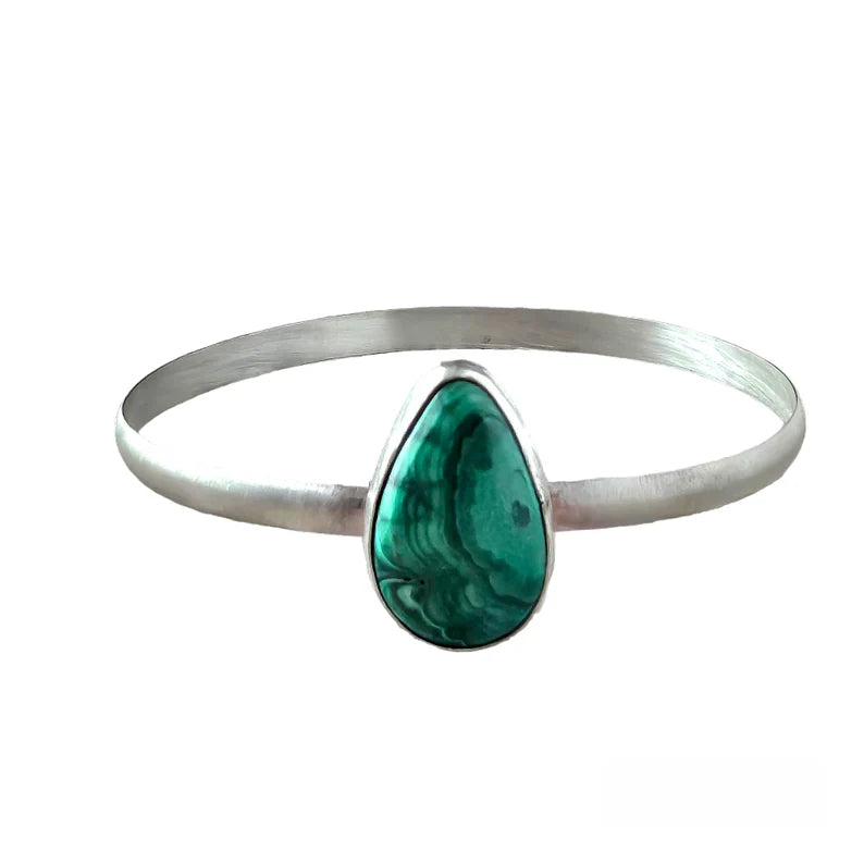 Handcut Malachite Sterling Silver Bangle Bracelet