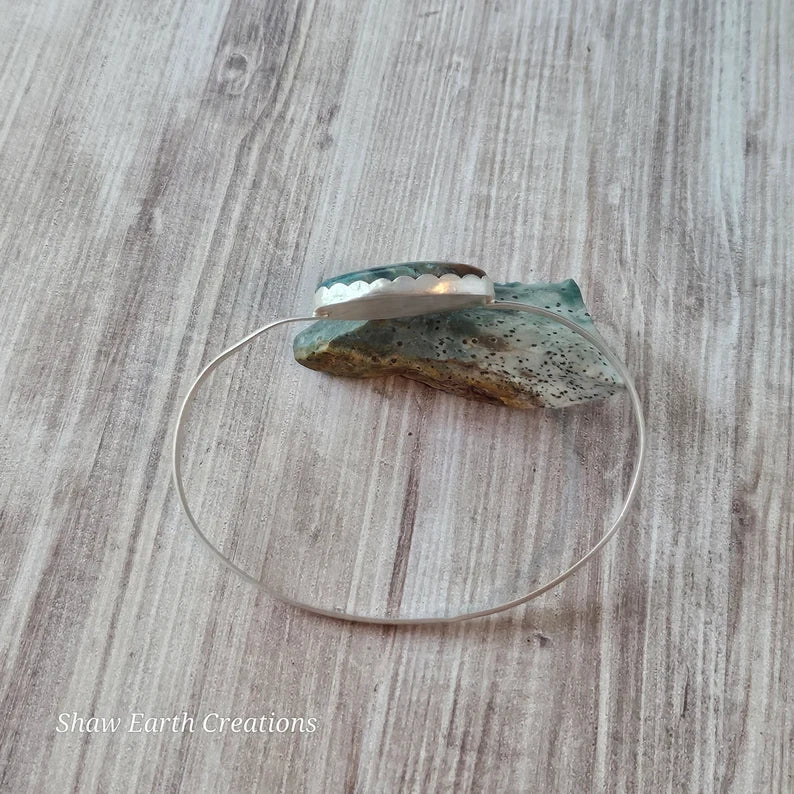 Handcut Gem Silica Sterling Silver Bangle Bracelet